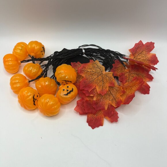 16" LED String Lights with Pumpkin & Maple Leaf - Halloween Decoration - Picture 4 of 6